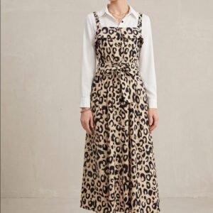 Leopard Print Midi Dress with Shirt Layer Detail